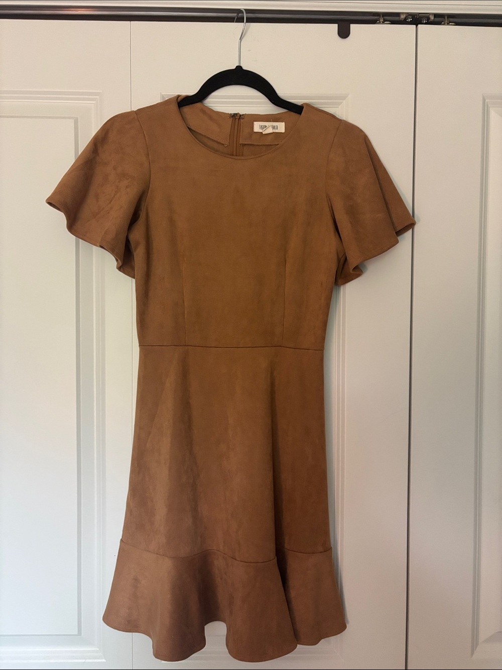 Women’s Tan Bell-Sleeve Fit-and-Flare Mini Dress
